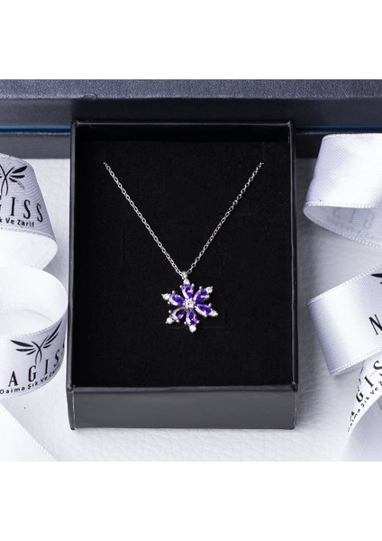 Mor Zirkon Taşlı Lotus Çiçeği Model 925 Ayar Gümüş Kadın Kolye modelleri