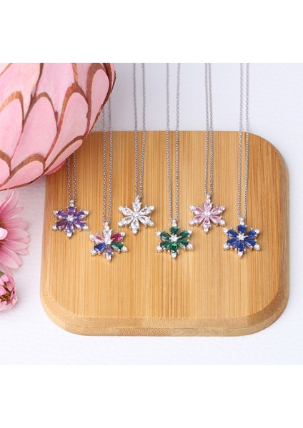 Mor Zirkon Taşlı Lotus Çiçeği Model 925 Ayar Gümüş Kadın Kolye fırsatları