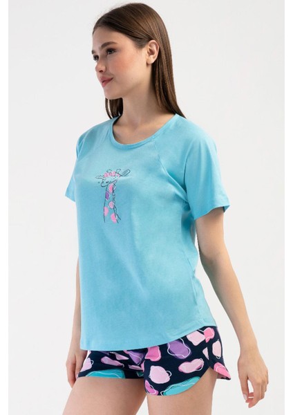 Kadın Kısa Kol Turkuaz Şortlu Pijama Takım C1T5N2O804 fiyatları