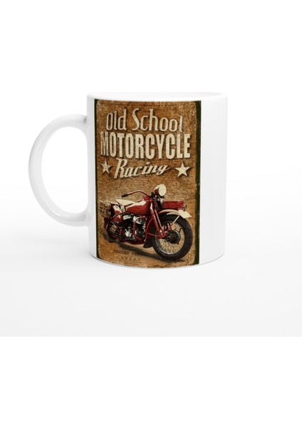 Eski Tarz Motosiklet Yarışı Temalı Retro Kupa Bardak