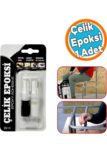 Çelik Epoksi Yapıştırıcı 6 ml Metal Plastik Seramik Cam Çelik Yalıtım Onarma Doldurma 1 Adet