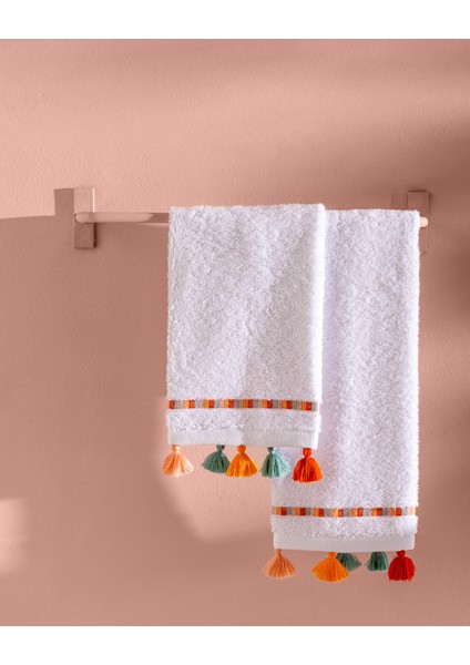 Gland 2'li %100 Pamuk El Havlusu - Beyaz/mercan