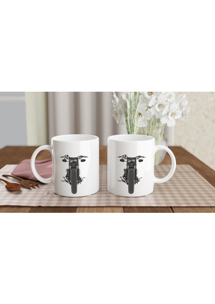 Önden Görünümlü Retro Motosiklet Baskılı Kupa Bardak