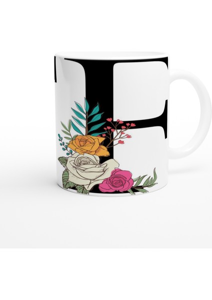 F Harfi Çiçek Motifli Kupa Bardak