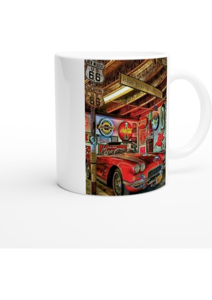 Retro Garaj Temalı Kupa Bardak
