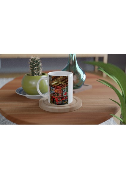 Retro Garaj Temalı Kupa Bardak