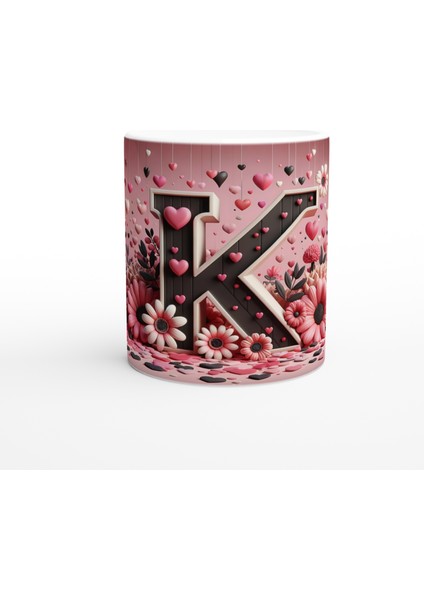 K Harfi Estetik Çizgili Harfli Kupa Bardak