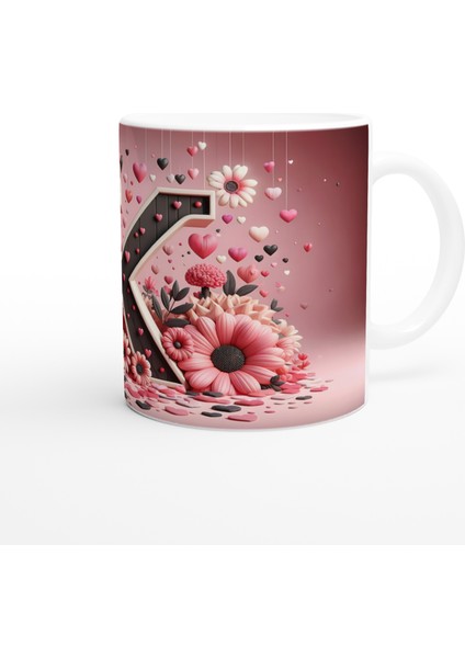 K Harfi Estetik Çizgili Harfli Kupa Bardak modelleri