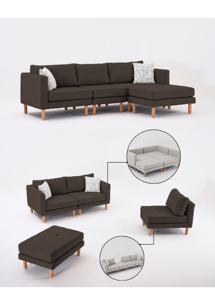 Armin Akıllı Köşe Koltuk Takımı & Modern Modüler Yataklı Köşe Takımı - Koyu Ceviz