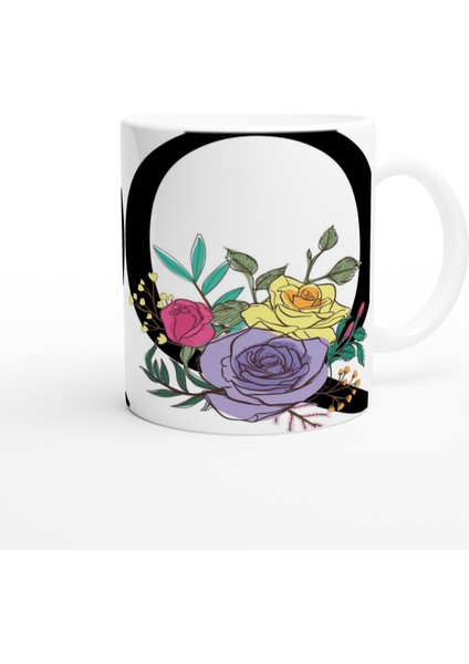 Q Harfi Çiçek Motifli Harfli Kupa Bardak modelleri