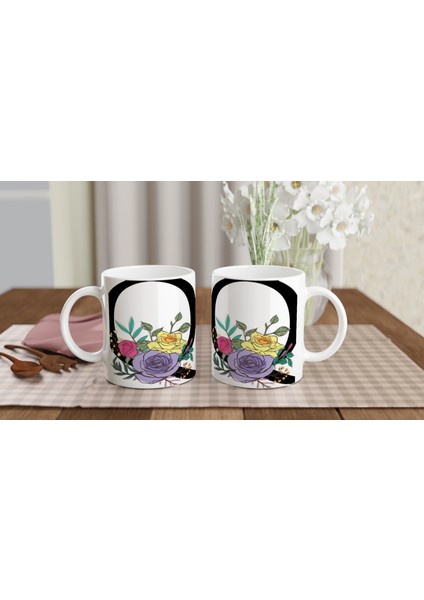 Q Harfi Çiçek Motifli Harfli Kupa Bardak indirimleri