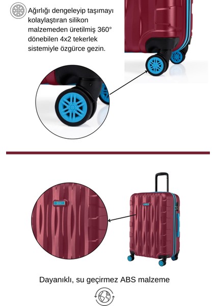 Büyük Boy Valiz 4x2 Teker Bordo 1167 modelleri