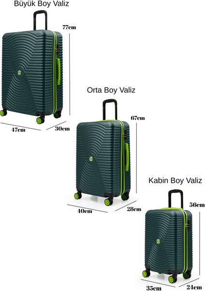 3'lü Valiz Seti Büyük Boy - Orta Boy - Kabin Boy Haki 1169 fırsatları