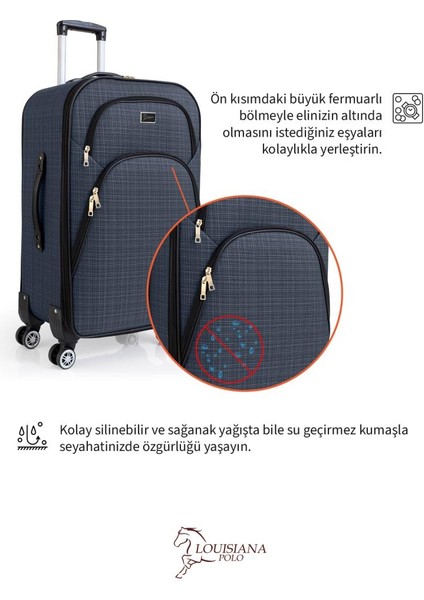 3'lü Valiz Seti 4 Teker Kumaş Valiz Lacivert 1081