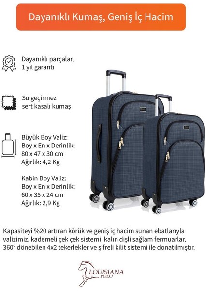 Büyük ve Kabin Boy Valiz Seti 4 Teker Kumaş Valiz Lacivert 1081 fiyatları