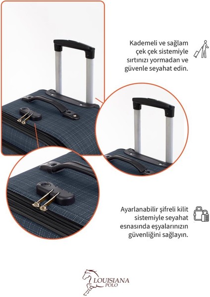 Büyük ve Kabin Boy Valiz Seti 4 Teker Kumaş Valiz Lacivert 1081 fırsatları