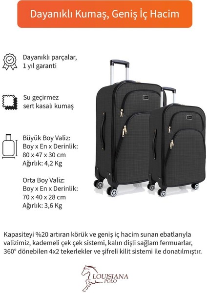 Büyük ve Orta Boy Valiz Seti 4 Teker Kumaş Valiz Antrasit 1081 fiyatları
