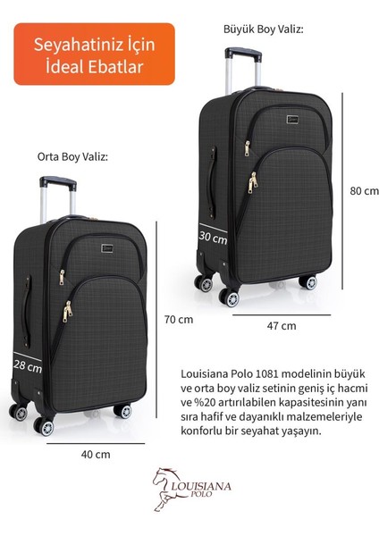 Büyük ve Orta Boy Valiz Seti 4 Teker Kumaş Valiz Antrasit 1081 modelleri