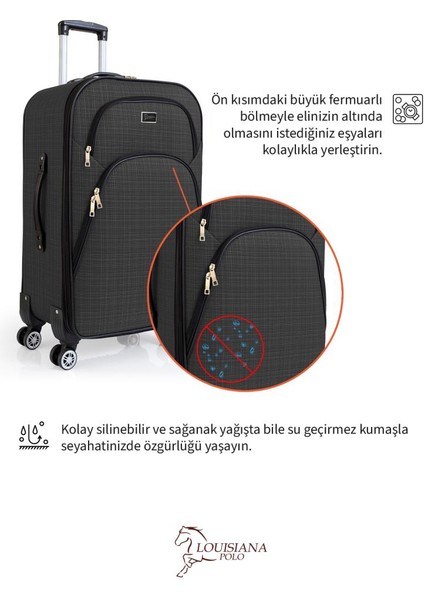 Büyük ve Orta Boy Valiz Seti 4 Teker Kumaş Valiz Antrasit 1081