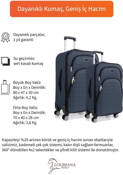 Büyük ve Orta Boy Valiz Seti 4 Teker Kumaş Valiz Lacivert 1081 fiyatları