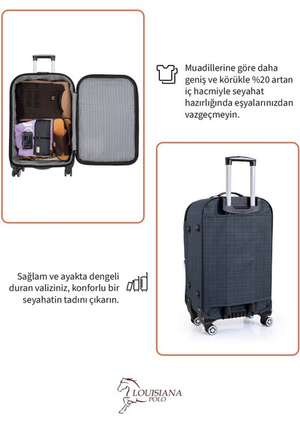 Büyük ve Orta Boy Valiz Seti 4 Teker Kumaş Valiz Lacivert 1081