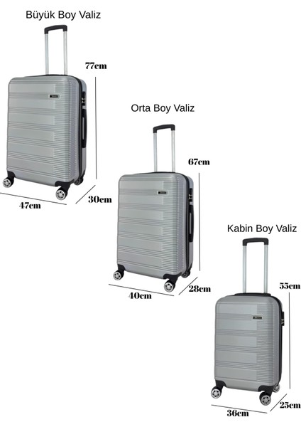 3'lü Valiz Seti ABS Valiz 4x2 Teker Gri 1451 fiyatları