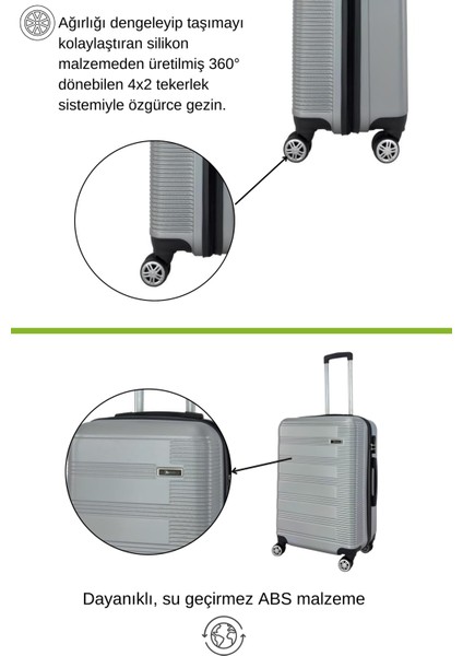 3'lü Valiz Seti ABS Valiz 4x2 Teker Gri 1451 modelleri