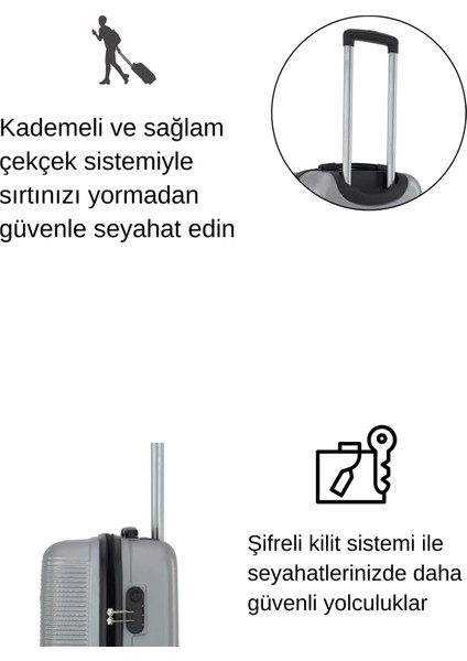 3'lü Valiz Seti ABS Valiz 4x2 Teker Gri 1451 fırsatları