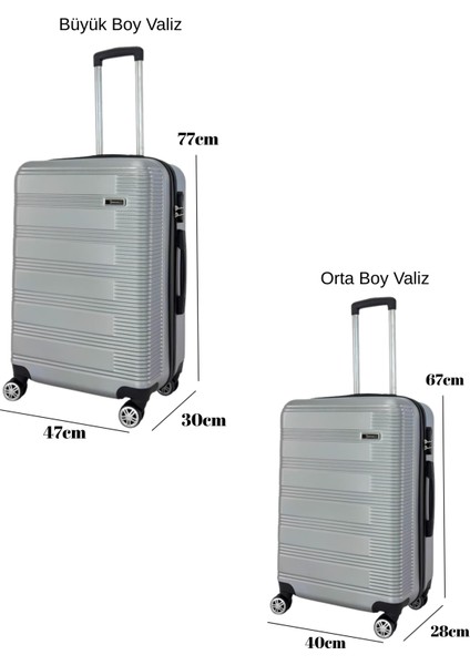 2'li Valiz Seti Büyük Boy - Orta Boy Valiz Gri 1451 fiyatları