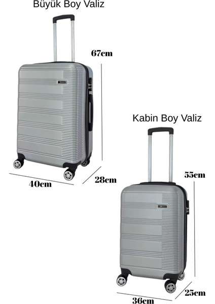 2'li Valiz Seti Orta Boy - Kabin Boy Valiz Gri 1451 fiyatları
