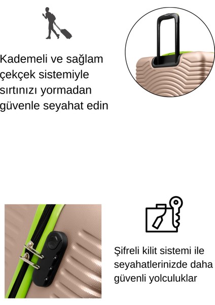2'li Valiz Seti Büyük Boy - Kabin Boy Altın 1169