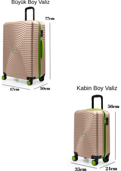 2'li Valiz Seti Büyük Boy - Kabin Boy Altın 1169