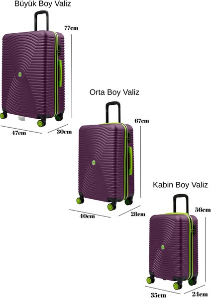 3'lü Valiz Seti Büyük Boy - Orta Boy - Kabin Boy Mor 1169 fırsatları