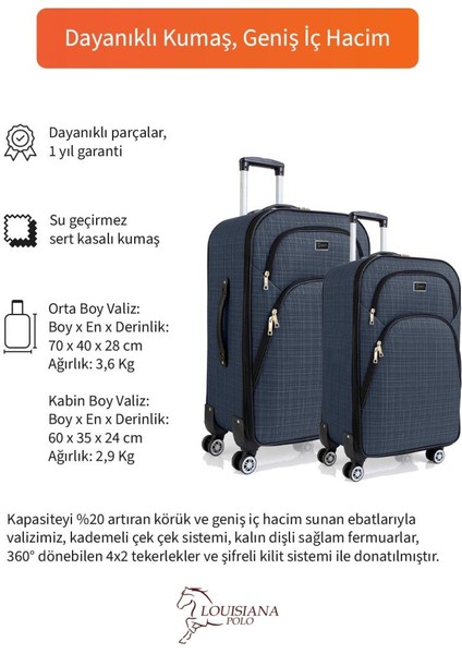 Orta ve Kabin Boy Valiz Seti 4 Teker Kumaş Valiz Lacivert 1081 fiyatları