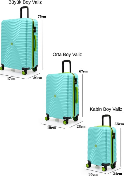 3'lü Valiz Seti Büyük Boy - Orta Boy - Kabin Boy Su Yeşili 1169 fırsatları