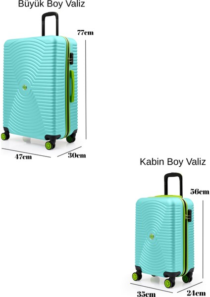 2'li Valiz Seti Büyük Boy - Kabin Boy Su Yeşili 1169