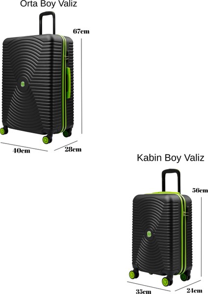 2'li Valiz Seti Orta Boy - Kabin Boy Siyah 1169 fırsatları