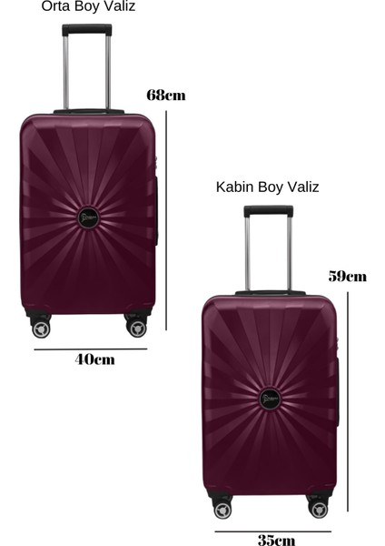 2'li Valiz Seti Polikarbon Orta Boy - Kabin Boy Valiz Bordo 1809 fiyatları