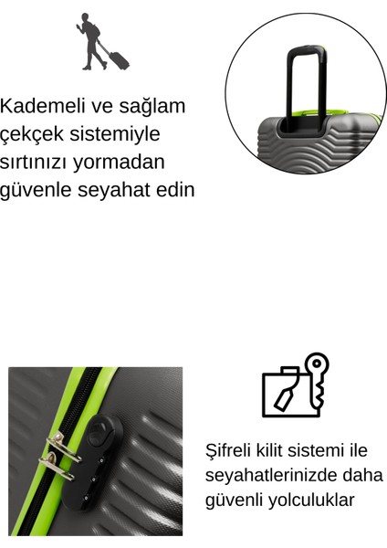 2'li Valiz Seti Büyük Boy - Orta Boy Antrasit 1169