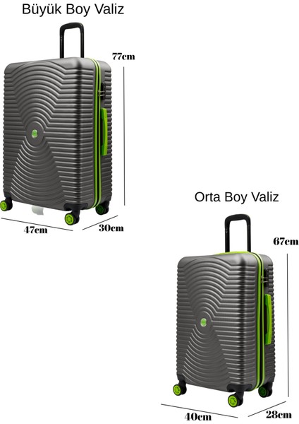 2'li Valiz Seti Büyük Boy - Orta Boy Antrasit 1169