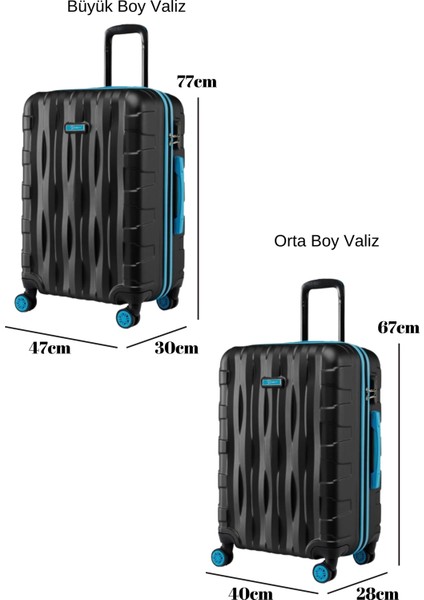 2'li Valiz Seti Büyük Boy - Orta Boy Siyah 1167