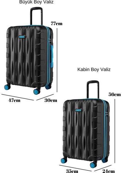 2'li Valiz Seti Büyük Boy - Kabin Boy Siyah 1167