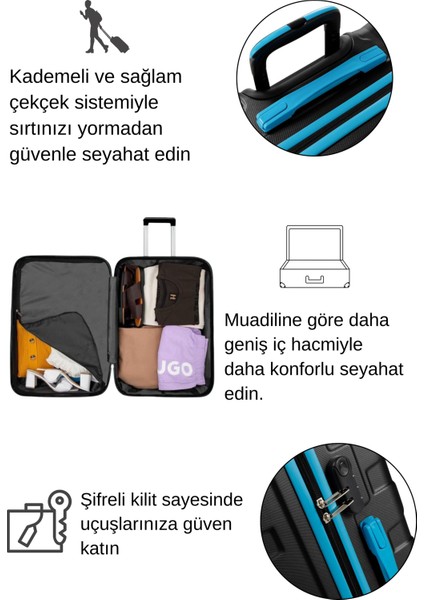 2'li Valiz Seti Büyük Boy - Kabin Boy Siyah 1167