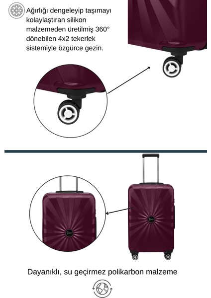 2'li Valiz Seti Polikarbon Büyük Boy – Orta Boy Valiz Bordo 1809 modelleri