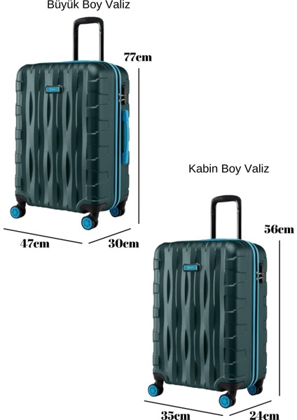 2'li Valiz Seti Büyük Boy - Kabin Boy Haki 1167