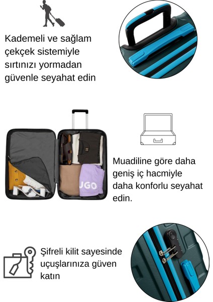 2'li Valiz Seti Büyük Boy - Kabin Boy Haki 1167