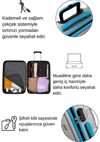 2'li Valiz Seti Büyük Boy - Orta Boy Gri 1167