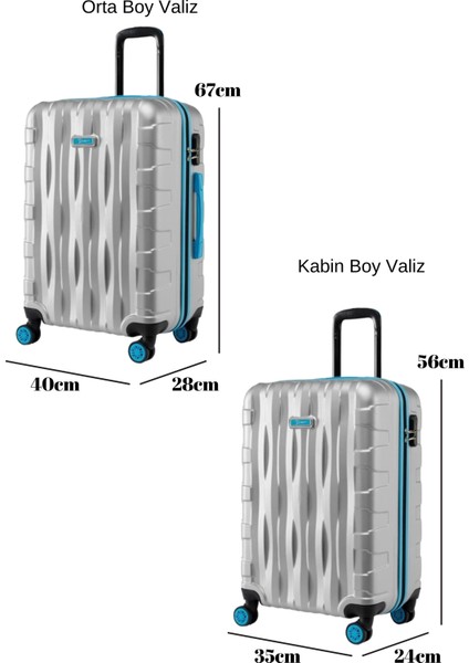 2'li Valiz Seti Orta Boy - Kabin Boy Gri 1167