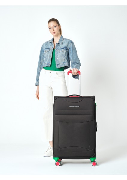 Benetton 2'li Valiz Seti Büyük Ve Orta Boy Lüx Kumaş Valiz Siyah Bnt2800