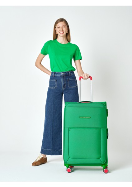 Benetton 2'li Valiz Seti Büyük Ve Kabin Boy Lüx Kumaş Valiz Yeşil Bnt2800